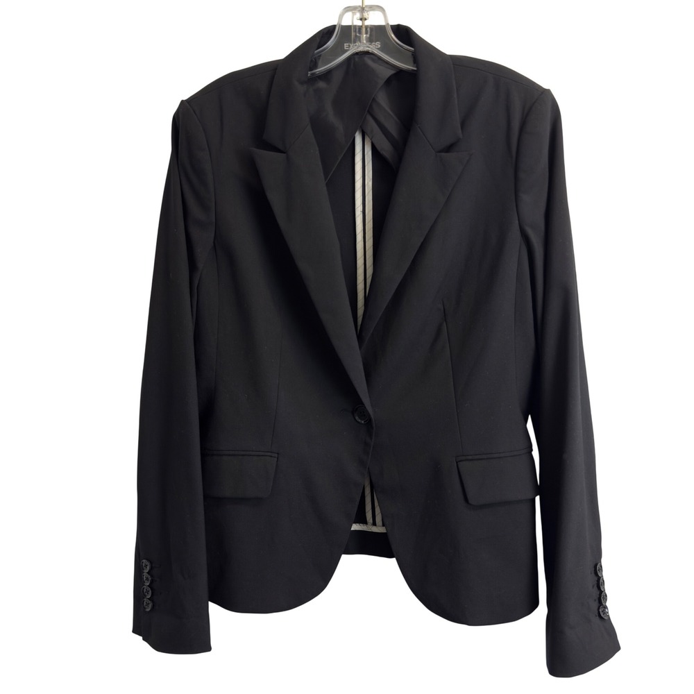 Express Womens Black Single Button Blazer Jacket Career Professional Size 12